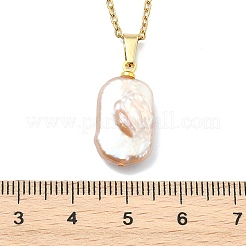 Rechteckiger Anhänger aus natürlicher barocker Keshi-Perle an einer Kabelkette aus Edelstahl 304 für Damen&nbsp;NJEW-JN06136