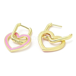 Aretes colgantes de aro con corazón esmaltado&nbsp;EJEW-A103-10G