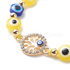 Perline in resina malocchio e tondo piatto con braccialetti di perline intrecciate con strass in lega di albero della vita per ragazze donne&nbsp;BJEW-JB08740-04