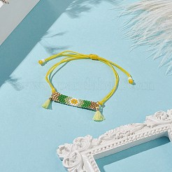 Rectangle de graine japonais fait à la main avec bracelet de perles tressées à maillons de fleurs&nbsp;BJEW-MZ00014-02