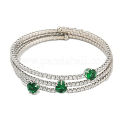 Braccialetti avvolgenti con polsino aperto in ottone placcato con pavé di zirconi trasparenti&nbsp;BJEW-B110-01P-01