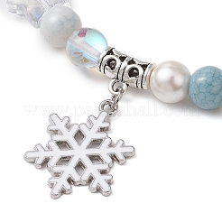Weihnachtsmotiv: Synthetischer Mondstein und Schneeflocken-Charm-Armbänder aus Legierung für Frauen&nbsp;BJEW-TA00560