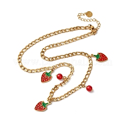 Colliers pendentif fraise en acier inoxydable 304 émail rouge pour femmes&nbsp;NJEW-F346-05G