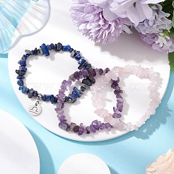 3 juego de pulseras elásticas con chips de cuarzo rosa natural&nbsp;BJEW-JB11076-09