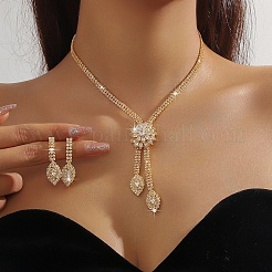 Set di collane e orecchini a bottone con ciondolo in lega di cristallo e strass con fiore e occhio di cavallo&nbsp;FS-WGF2591-03