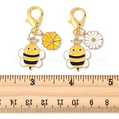 10 pièce 2 styles en alliage émaillé abeille avec décorations pendentif fleur&nbsp;HJEW-FS00061