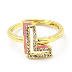 Anillo ajustable con letra inicial de esmalte de varios colores y circonita cúbica transparente&nbsp;RJEW-P045-01G-L