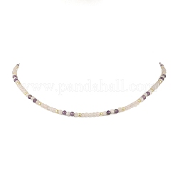 Colliers de perles rondes à facettes en pierres naturelles mélangées&nbsp;NJEW-JN06430