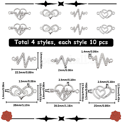 40 Stück 4 Stile Herz Thema Legierung Strass & Zirkonia Anschluss Charms&nbsp;RB-SC0001-11
