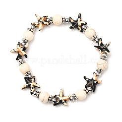 Bracciali elastici con perline sintetiche turchesi a forma di stella marina e perline in ottone&nbsp;BJEW-JB12408-02
