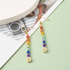 Boucles d'oreilles pendantes longues perles rondes en jade naturel de Malaisie&nbsp;EJEW-JE04702