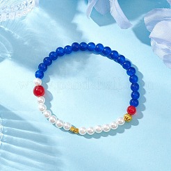 1 bracciale elastico con perline rotonde in cristallo e 1 braccialetti elastici con perline rotonde in vetro e plastica ABS con perle finte per le donne&nbsp;BJEW-JB11733