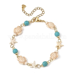 Ensembles collier et bracelet en perles de turquoise synthétique avec étoiles de mer et tortues&nbsp;SJEW-JS01385-01
