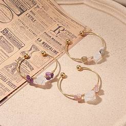 Bracciale rigido avvolgente con perline in cristallo naturale e pietre miste&nbsp;BJEW-JB07262