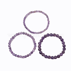 3 pz set di bracciali elastici con perline rotonde di ametista naturale per donna&nbsp;BJEW-JB10960