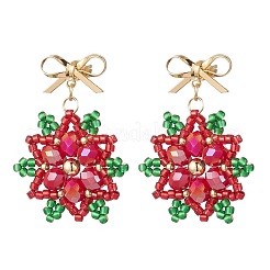 Messing Saatperlen Perlen Weihnachten Blume Schneeflocke Ohrstecker&nbsp;EJEW-MZ00492