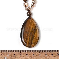 Colliers longs en perles de verre avec pendentif en forme de larme en œil de tigre naturel&nbsp;GG-CBAE048-01A