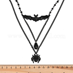 Doppellagige Halsketten mit Halloween-Fledermaus- und Spinnenanhänger aus Eisen und Harz in Tropfenform für Frauen&nbsp;LS-NJEW-A055-01B-EB