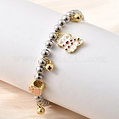 Braccialetti con ciondoli in ottone e smalto con perline rotonde per donna&nbsp;BJEW-D317-11C-PG