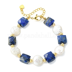 Braccialetti da donna con perline di lapislazzuli naturale e perle keshi.&nbsp;BJEW-JB14007-02