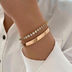 2 stücke 2 arten legierung plain armreifen & legierung kristall strass tennis armbänder&nbsp;FS-WGD5F97-01