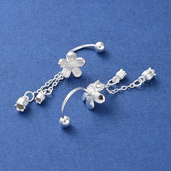 999 Ohrstecker aus feinem Silber mit Blumenquaste&nbsp;EJEW-P296-10S