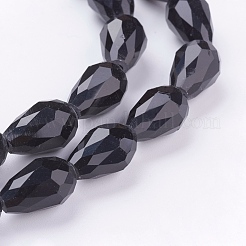 Schwarze facettierte Glas-Tropfenperlenstränge&nbsp;X-GLAA-E010-10x15mm-17