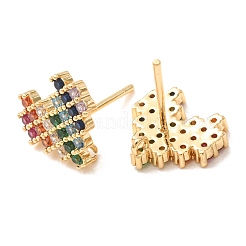 Aretes de latón con micro pavé de circonio cúbico para mujer&nbsp;KK-CBADFF4-04G
