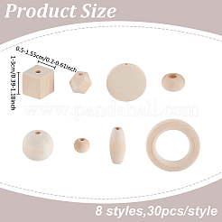 240 Stück 8 Stile natürliche unbehandelte Holzperlen&nbsp;WOOD-ME0001-13