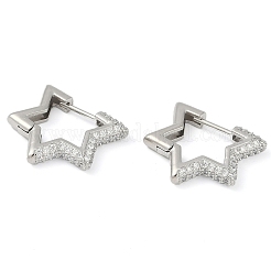 Orecchini a cerchio con stella in ottone placcato a cremagliera con micro pavè di zirconi cubici&nbsp;EJEW-Z059-15P