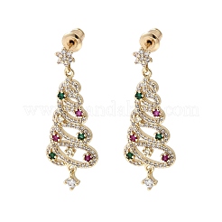 Weihnachtsbäume Messing Micro Pave Zirkonia Ohrstecker&nbsp;EJEW-C165-01G