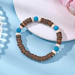 Bracelets extensibles en turquoise synthétique et perles de noix de coco naturelles&nbsp;BJEW-JB12636