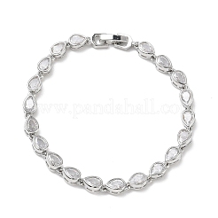 Bracelets à maillons en laiton micro pavé en forme de larme avec zircones cubiques transparents pour femmes&nbsp;BJEW-C156-07A-P
