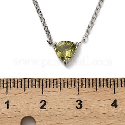 Halsketten aus 304 Edelstahl mit olivgrünem Zirkonia-Dreiecksanhänger für Damen&nbsp;NJEW-Z064-01P