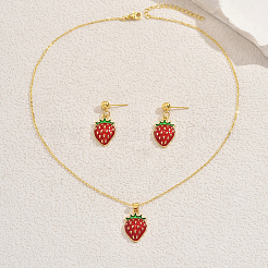 Orecchini a bottone in ottone con ciliegia e set di collane con ciondolo da donna&nbsp;DP3348-1