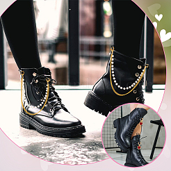 4 chaîne de sangle de botte en fer strass et laiton et 2 breloques de chaussures en alliage émaillé en forme de cœur&nbsp;HJEW-DR00260