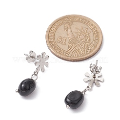 Ovale Ohrhänger aus natürlichem Obsidian&nbsp;EJEW-JE05664-05