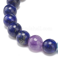 Rectangle de lapis-lazuli naturel (teint) et bracelet extensible perlé de pierres mélangées&nbsp;BJEW-JB08981-04