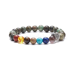 Bracciale elasticizzato in pietre dure miste con perline a cuore in lega&nbsp;BJEW-JB08099