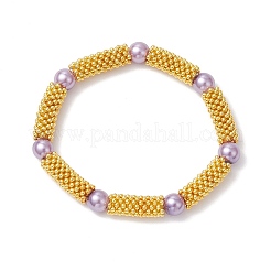Schneeflocken-Abstandshalter aus Legierung und elastische Glasperlenarmbänder für Damen&nbsp;BJEW-JB11803-01