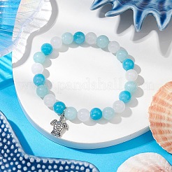 Pulseras elásticas con cuentas de jade blanco y jade mashan natural&nbsp;BJEW-JB11151