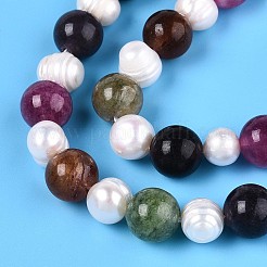 Gefärbte natürliche weiße Jade rund & natürliche Süßwasser-Zuchtperlen gerillte Kartoffelperlenstränge&nbsp;PEAR-N019-04