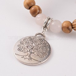 Braccialetti di fascino del legno tondo e pietre preziose in rilievo di stirata&nbsp;BJEW-JB02195