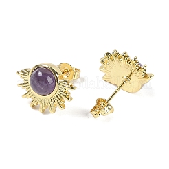 Natürlichen Amethyst Ohrstecker&nbsp;EJEW-K288-01G-02