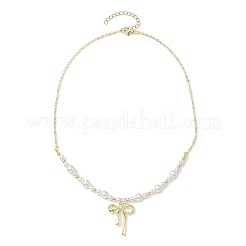 Colliers à pendentifs en perles de coquillage en alliage avec nœud papillon&nbsp;NJEW-TA00152