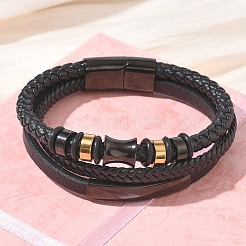 Geflochtene Mikrofaser-Lederkordel & mehrsträngige Armbänder aus natürlichem Tigerauge&nbsp;BJEW-C153-01A