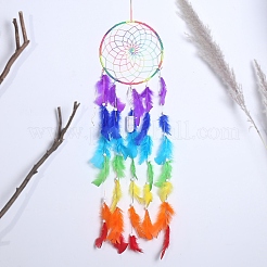 Rete/rete intrecciata color arcobaleno con decorazioni pendenti in piuma&nbsp;PW-WG38297-01