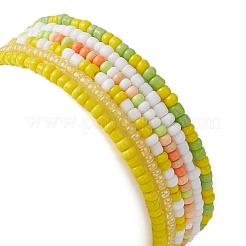 6 pièces ensemble de bracelets extensibles en perles de verre et de perles en laiton&nbsp;BJEW-JB09538-04