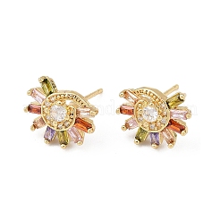 Pendientes de botón con forma de sol y circonitas cúbicas micropavé de latón&nbsp;EJEW-F400-10G