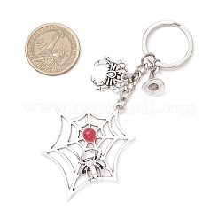 Grands pendentifs en alliage de style tibétain avec anneau porte-clés en fer et porte-clés en perles de jade malaisiennes naturelles et teintes&nbsp;KEYC-JKC01238